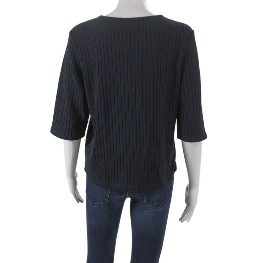 Vince Women Basic Black Striped T-Shirt 3/4 Sleeve Cotton Blend Size XL - Picture 3 of 7